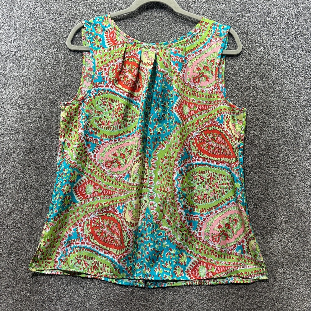 Talbots Green Turquoise Pink Paisley Sleeveless Blouse
